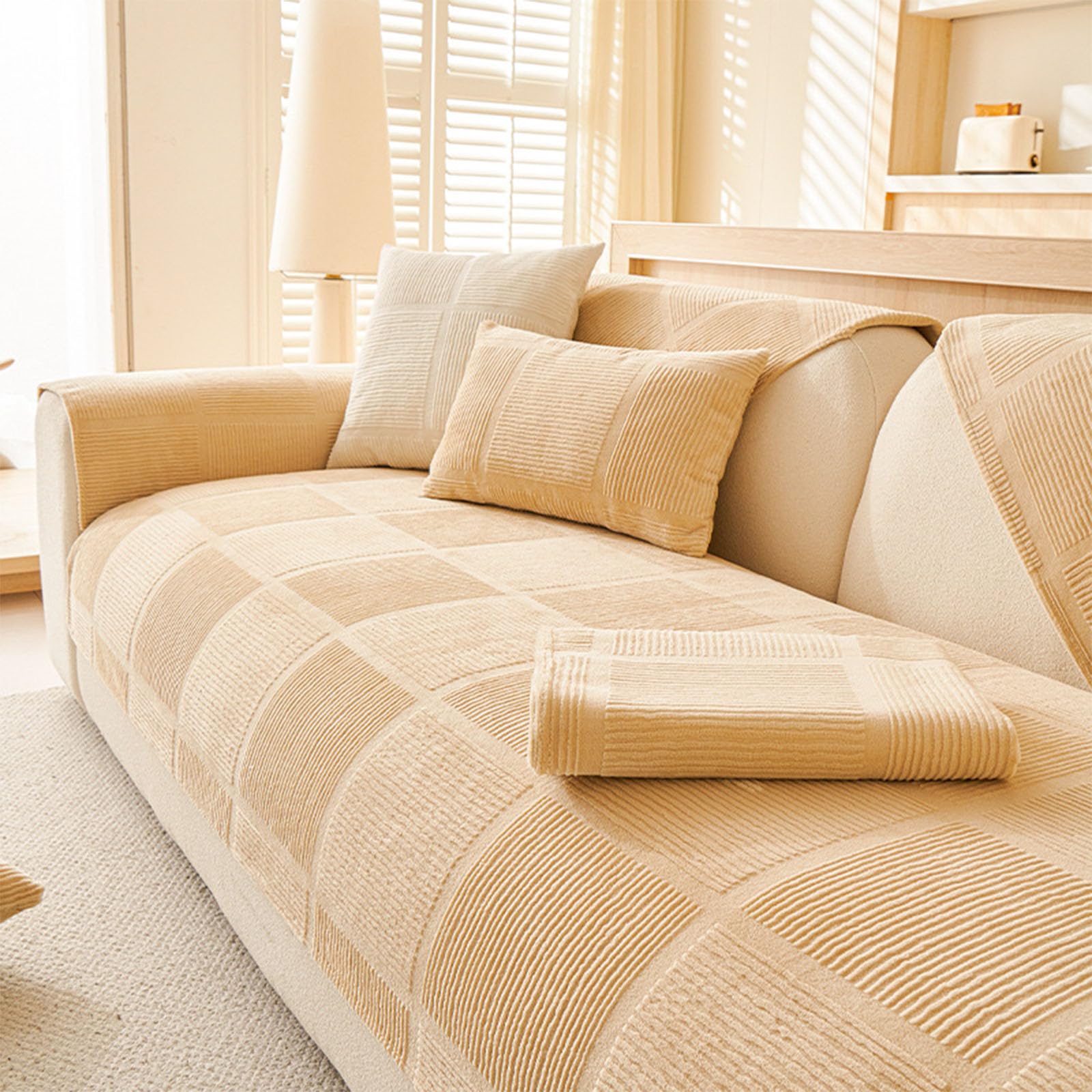 Housse de canapé en velours de lait premium khaki pour divan en L