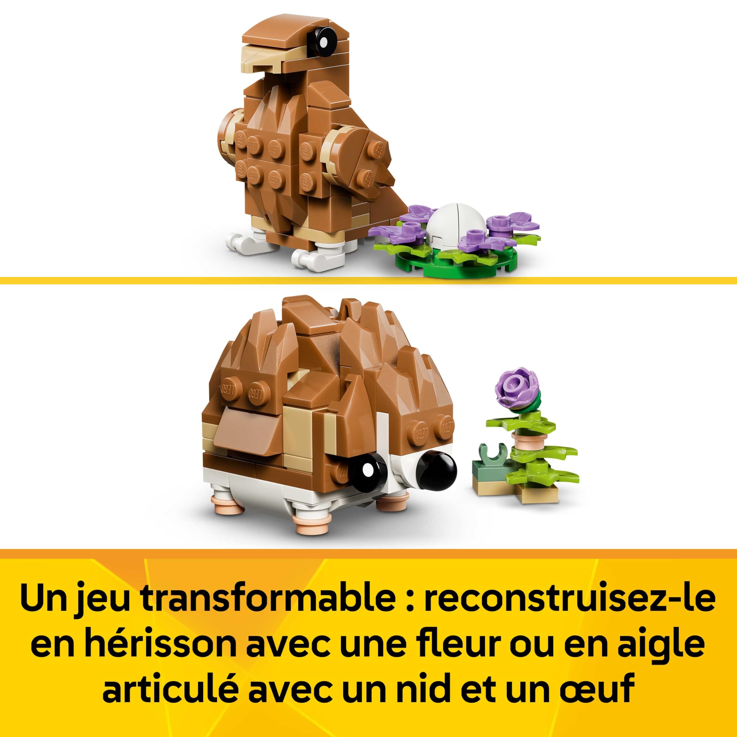 LEGO Creator 3-en-1 L’Adorable Hamster et la Fleur - Figurine d'animal se Transformant en Aigle ou Hérisson - Idée de Décoration Intérieure DIY - Cadeau d'anniversaire Fille ou Garçon dès 7 Ans 31376