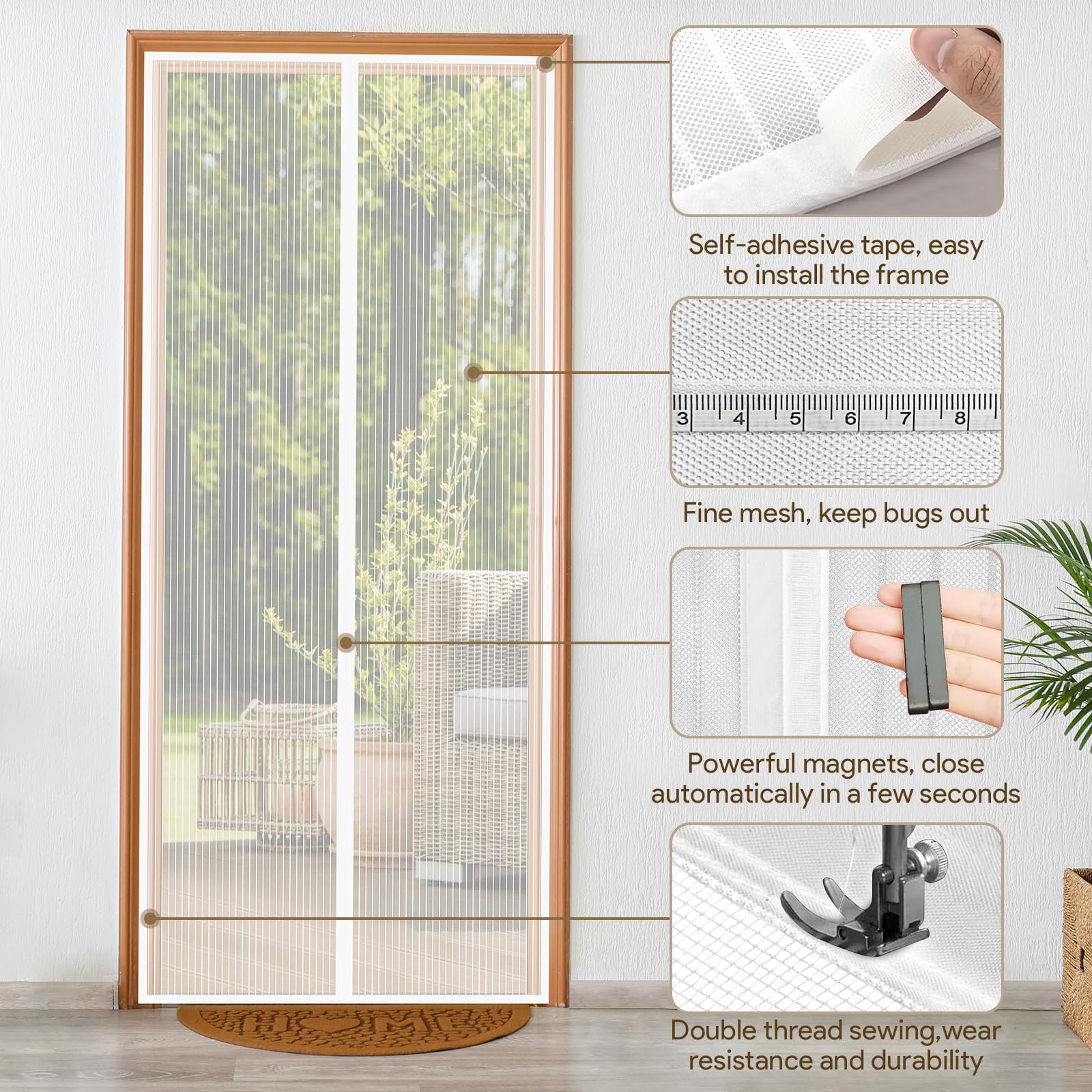 Zanzariera Magnetica Porta Finestra, EGNBU 80x200CM Zanzariere Magnetiche per Porte Finestre Maglia Ultra Fine Tenda Zanzariera con Calamita per Balcone, Chiudersi da Solo Facile da Installare-Bianco