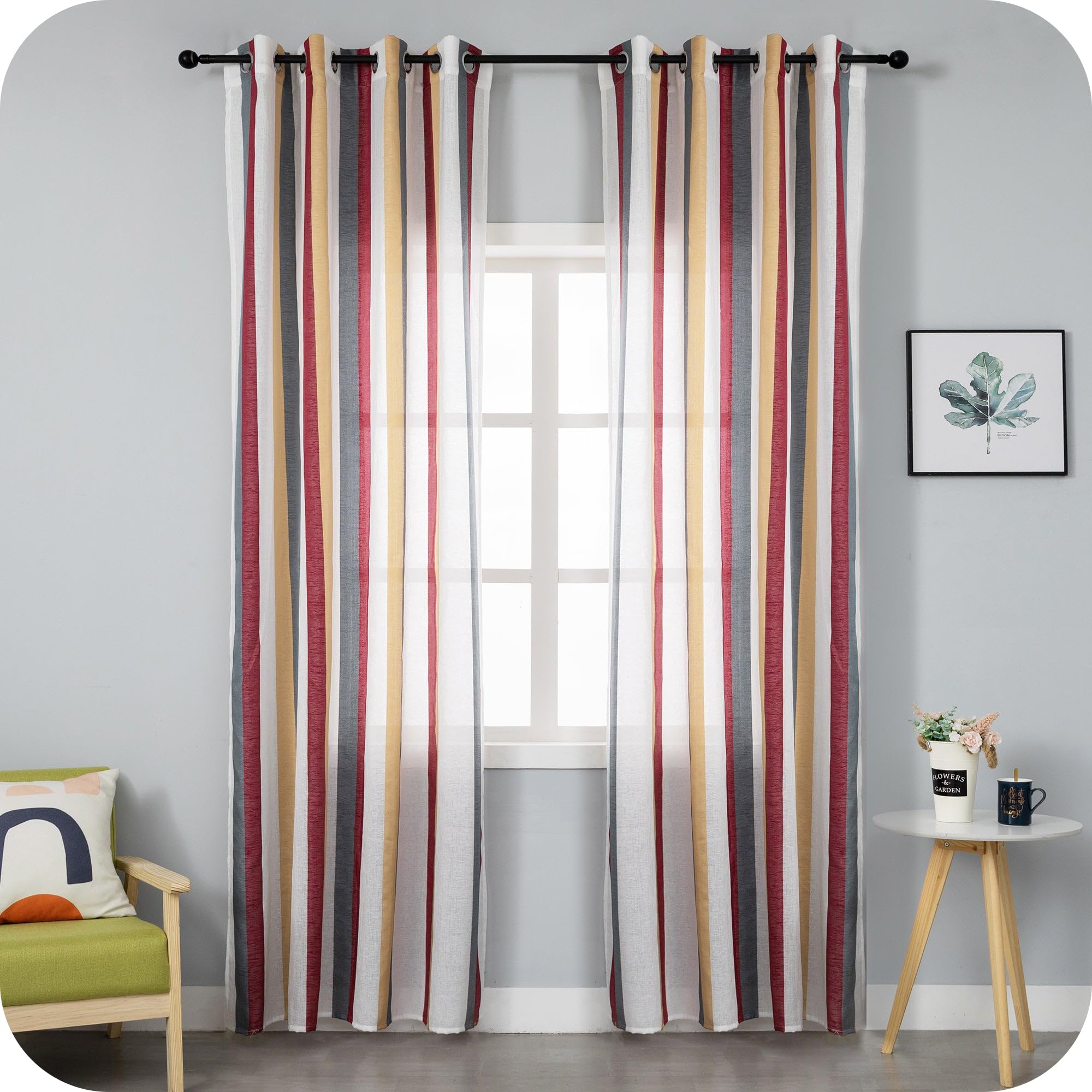 MYRU Set di 2 pannelli di tende moderne a righe per soggiorno, con occhielli, per camera da letto (rosso, 5,1 x 167,6 x 213,3