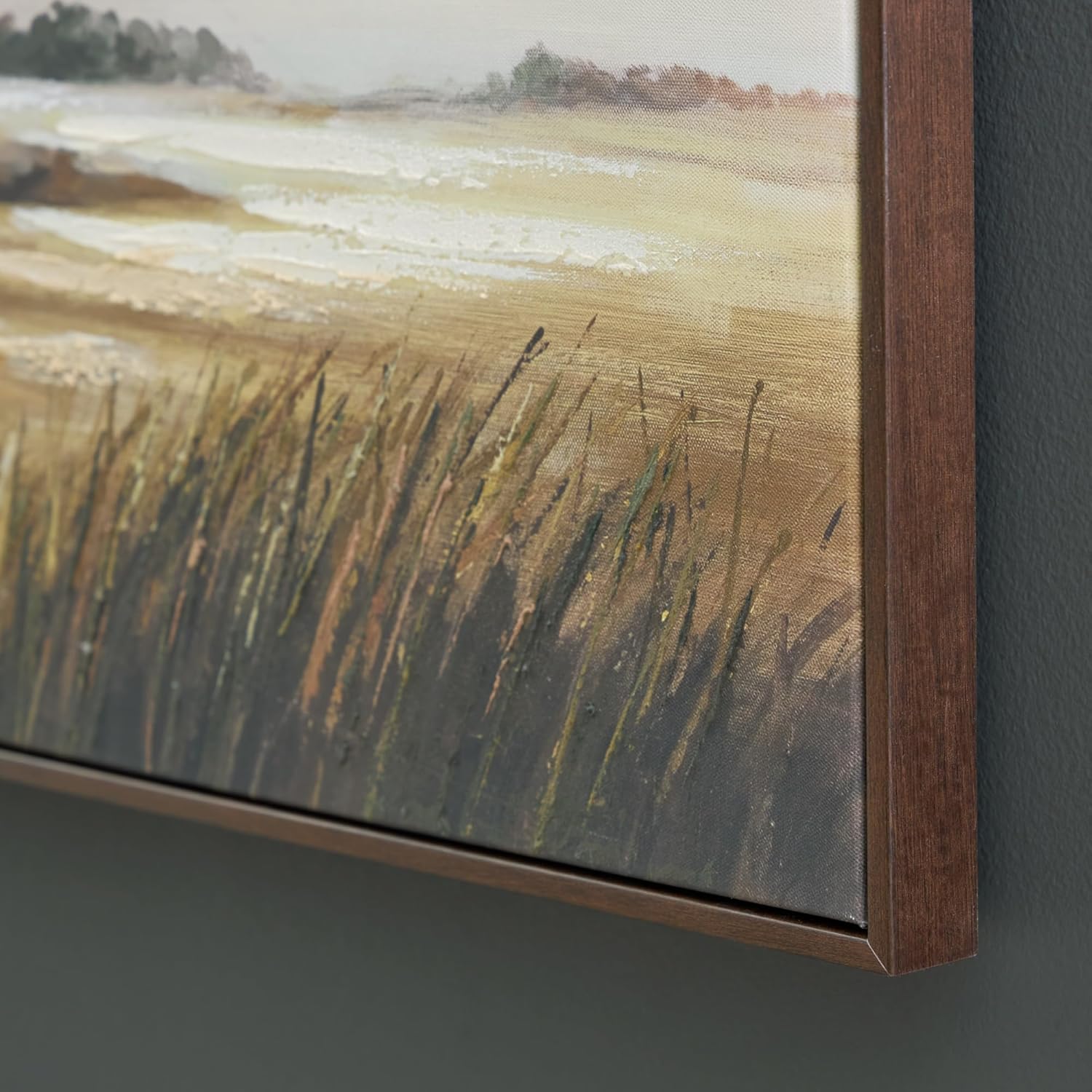Signature Design by Ashley Taymen Farmhouse Hand Painted Landscape Wall Art 50 x 40 Inches, Gray & Light Brown