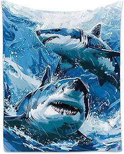 Shark Blanket - 60x80 Inches Cute Throw Blanket for Boys - Blue Soft Fuzzy Blankets for Bed, Couch & Living Room
