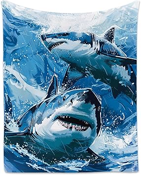 Shark Blanket - 60x80 Inches Cute Throw Blanket for Boys - Blue Soft Fuzzy Blankets for Bed, Couch & Living Room