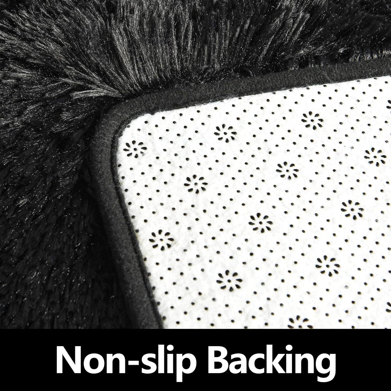 FlyDOIT Black Round Rug for Bedroom Super Fluffy Circle Rugs for Baby Nursery 4'X4' Feet Furry Carpet for Children Kids Room Cute Soft Shaggy Rug for Girls Home Decor Fuzzy Plush Carpets for Dorm - Image 4