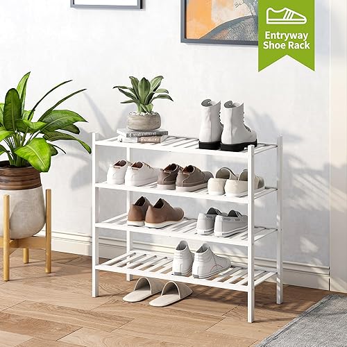 Miniatura 30 de BMOSU - Estante de zapatos pequeño apilable de 3 niveles de bambú premium, organizador de almacenamiento para pasillo, armario, sala de estar y