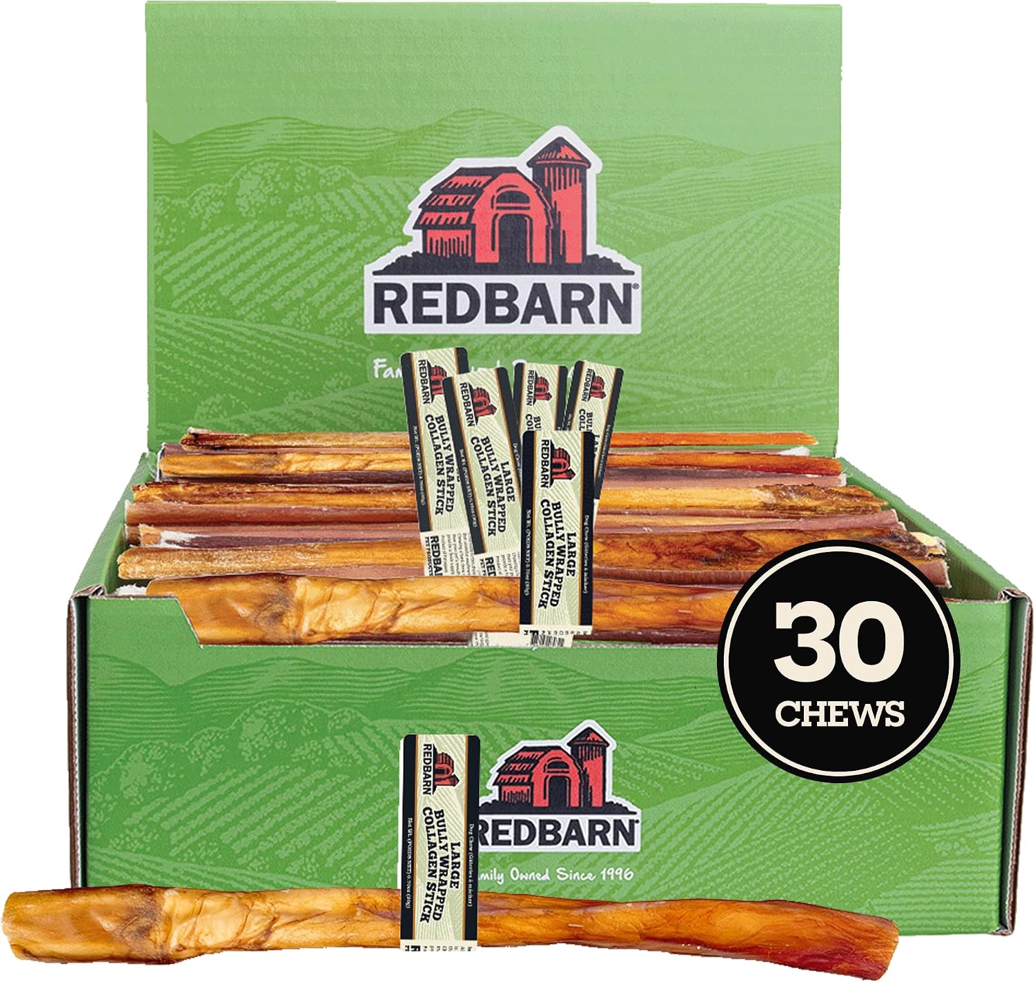 Redbarn Pet Products Large Bully Wrapped Collagen Sticks 30-Count - Premium Beef Collagen Peptides for Joint Health and Overall Wellness Support for Dogs All Breeds and Life Stages