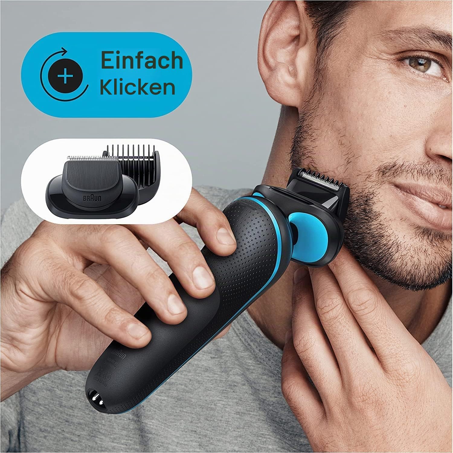 Braun Series 6cs Sensitiver Rasierer Herren, Elektrorasierer mit 3 flexiblen Klingen, 3-Tage-Bart-Trimmer, Präzisionstrimmer, Ladestation, 50 Min Laufzeit, EasyClick Aufsätze, Wet&Dry, N4820cs, grau
