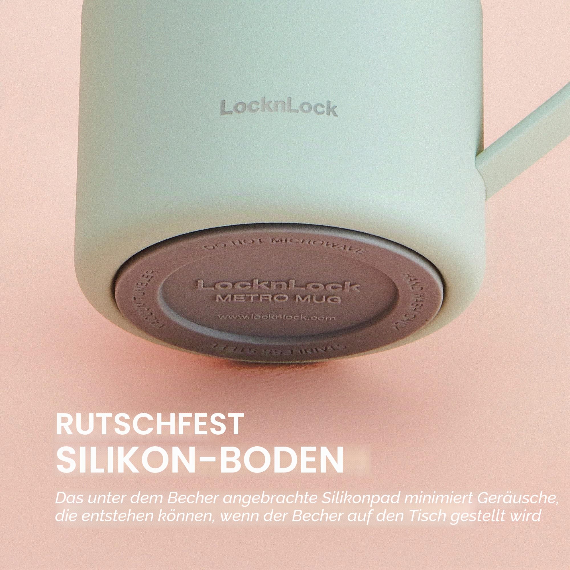 LocknLock Metro Mug Premium 18/8 Edelstahl, doppelwandig, isoliert mit Griff, perfekt für Tisch mit Deckel, Pfirsichrot, 590 ml