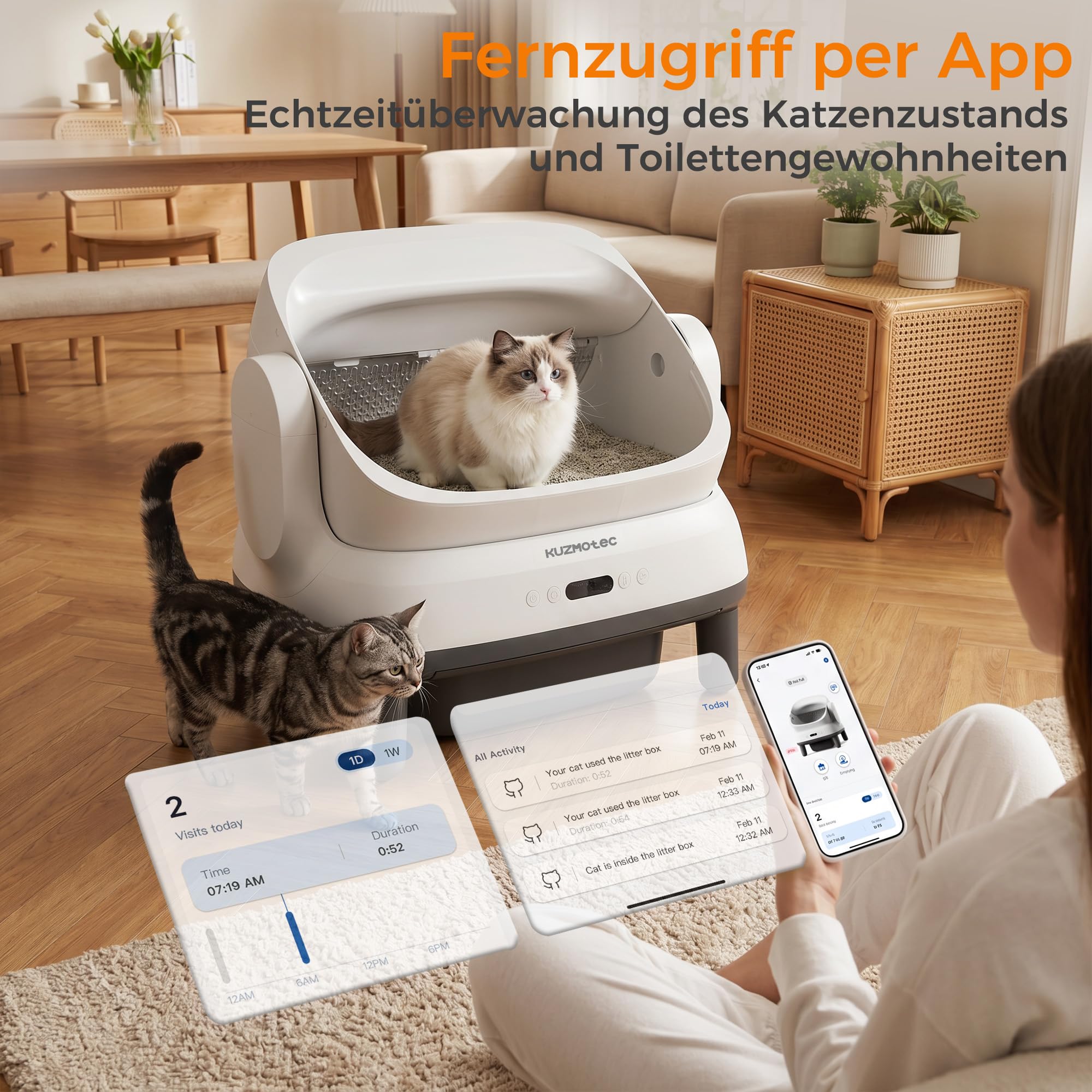 katzenklo selbstreinigend, verbreiterte XXXL selbstreinigende katzentoilette mit einfachem EIN- und Ausstieg, wasserdicht, geruchshemmend, langlebig 120L großes automatisches katzenklo