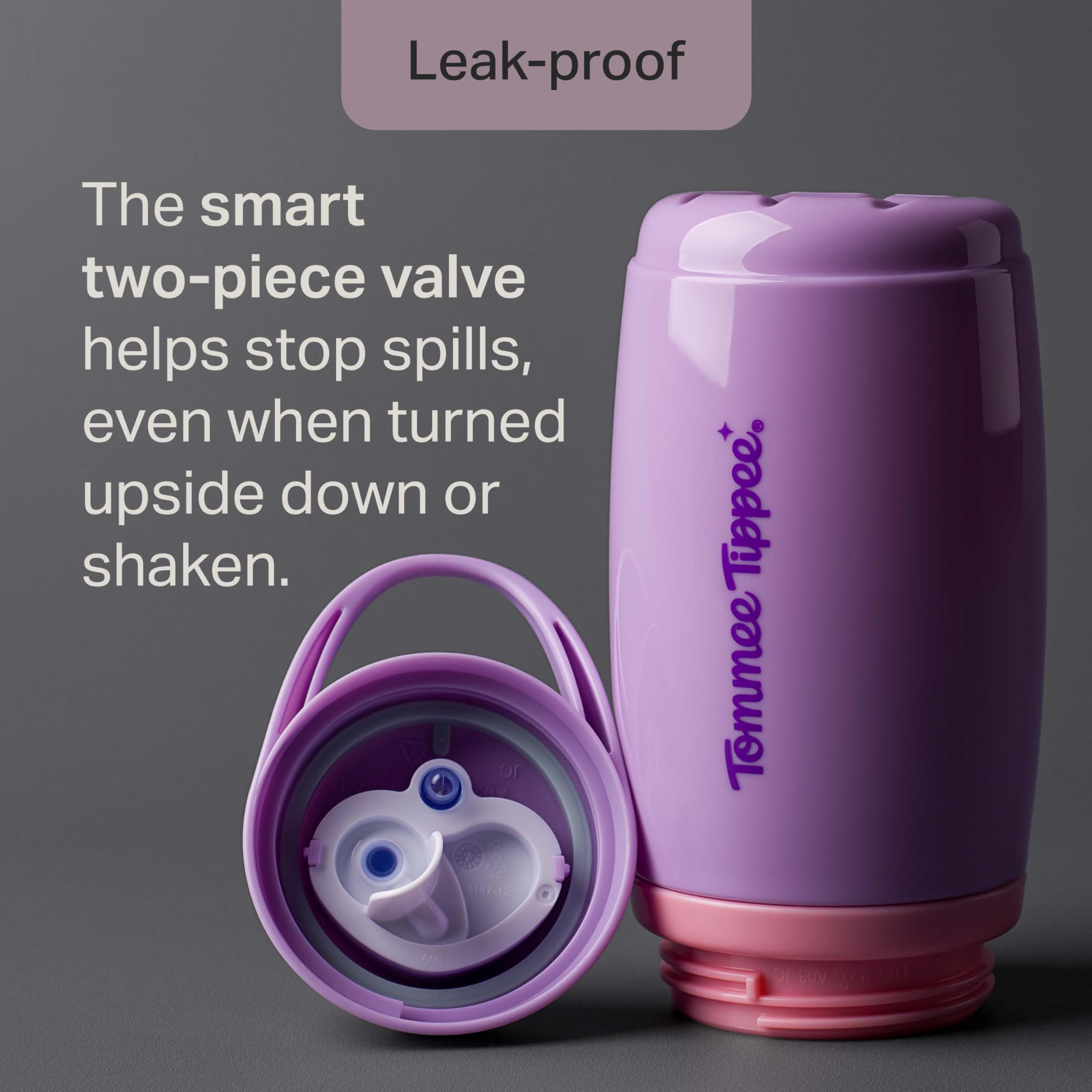 Tommee Tippee Insulated Active Spout Toddler Sippy Cup, 266ml, 12m+, Pack of 2, Leak-Proof Children's Water Bottle with Handle in Fun Colours and Animal Print, Pink & Purple — view 5