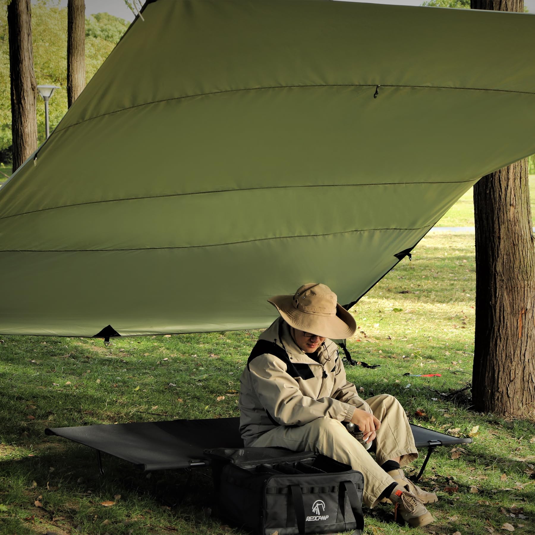 REDCAMP Bâche de Protection imperméable pour hamac - 3 x 4,9 m - Légère - pour randonnée en Plein air - Vert