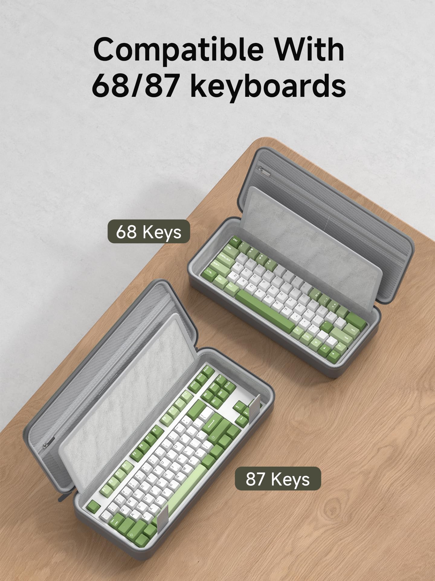 Hagibis Custodia rigida portatile da viaggio per tastiera, 68/87 tasti, EVA 900D, in tessuto Oxford, organizer elettronico, antiurto, impermeabile (verde, 68 tasti)