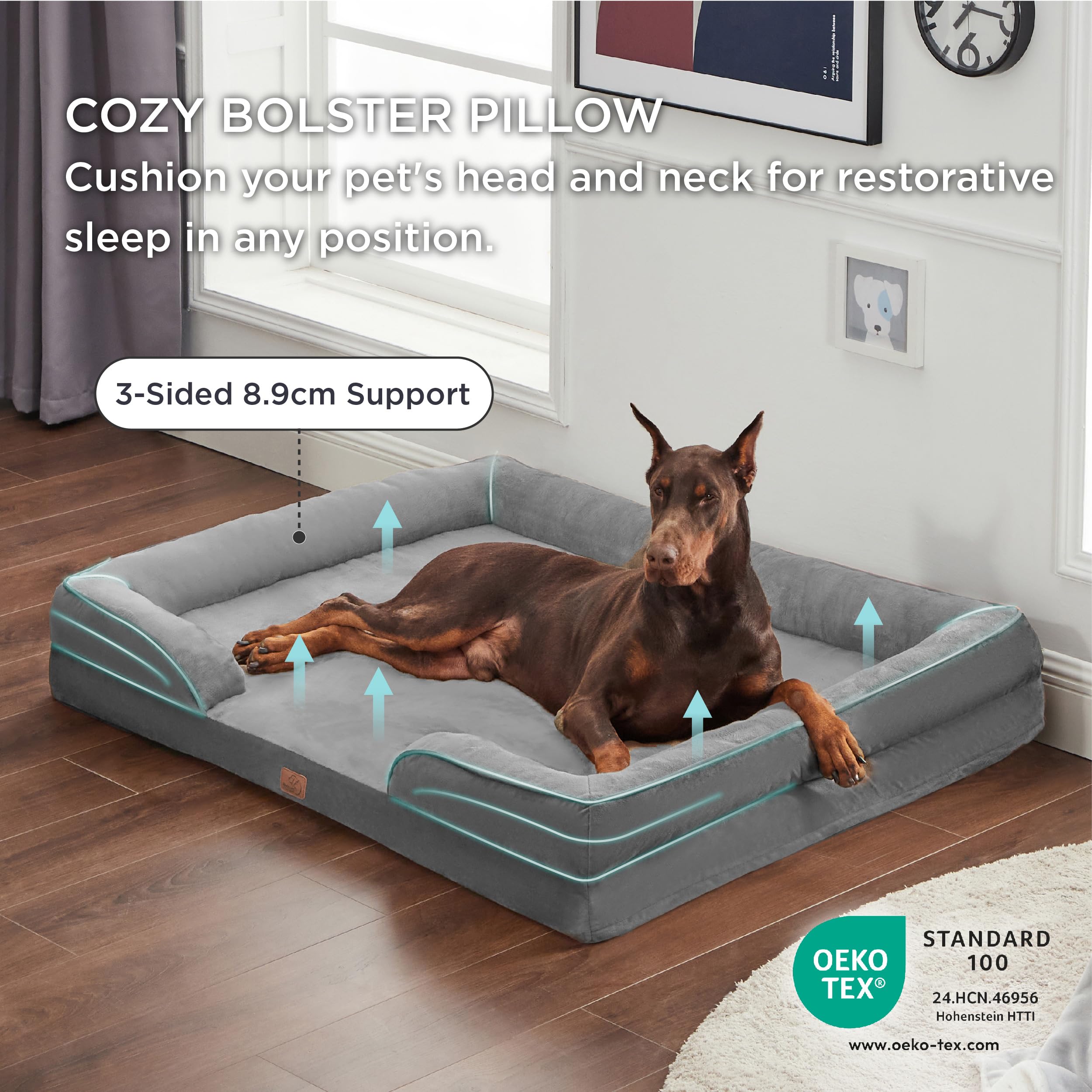 Bedsure Letto per Cani Grande 134x106x20cm - Divano per Cani Taglia Grande in Uovo Foam, Colore Grigio, Cuscino per Cani Sfoderabile e Lavabile