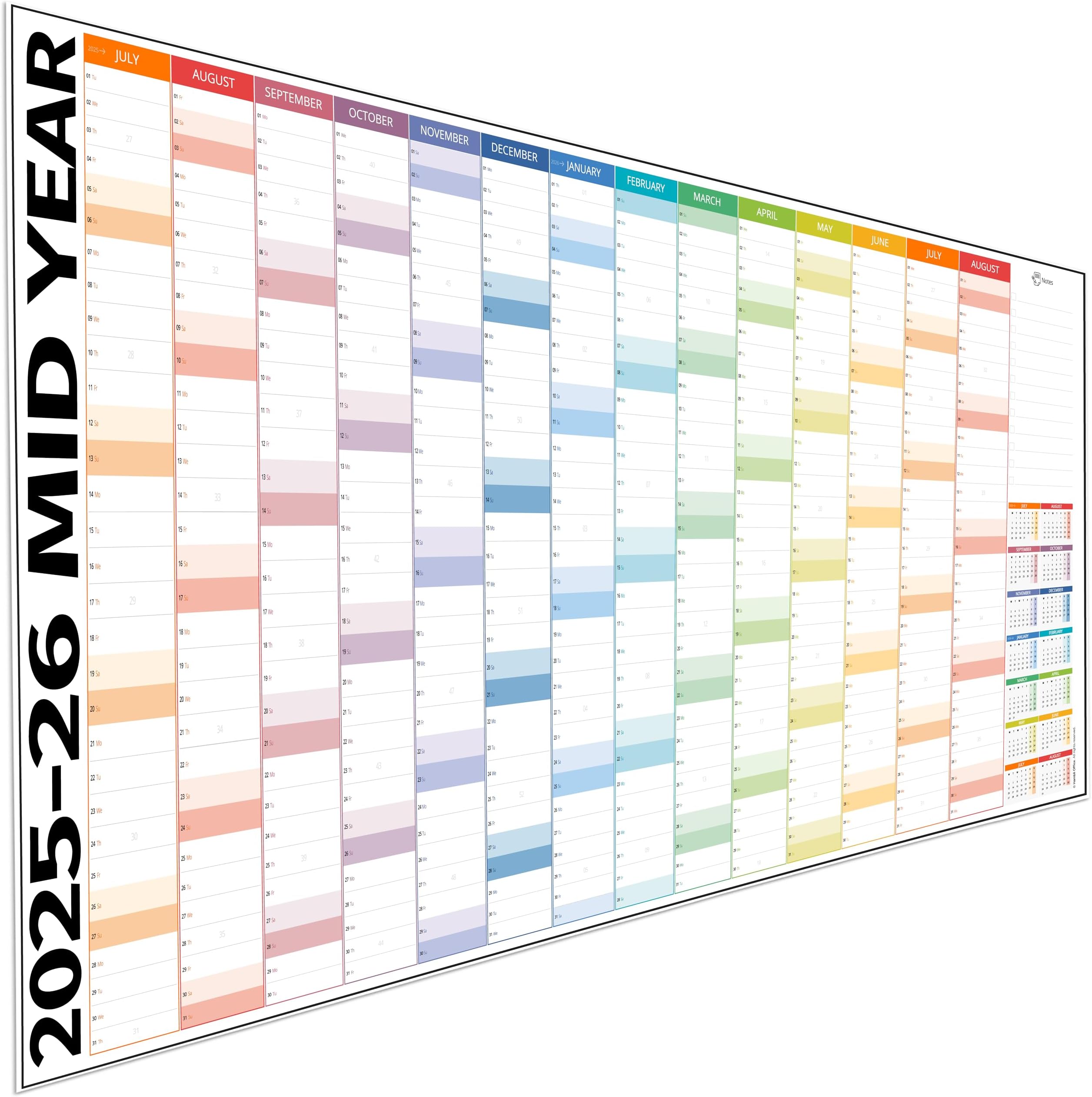 Academic Wall Planner 2025/2026 – A1 Dry Erase Mid Year Wall Planner 2025-2026 - 14 Month Office, University, School, Teacher Calendar 25/26 – Extra Wide Columns Edition