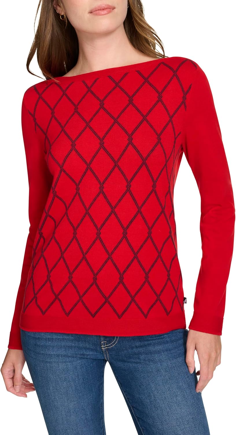 Nautica Womens Boatneck Pullover Intarsia Long Sleeve - Image 2