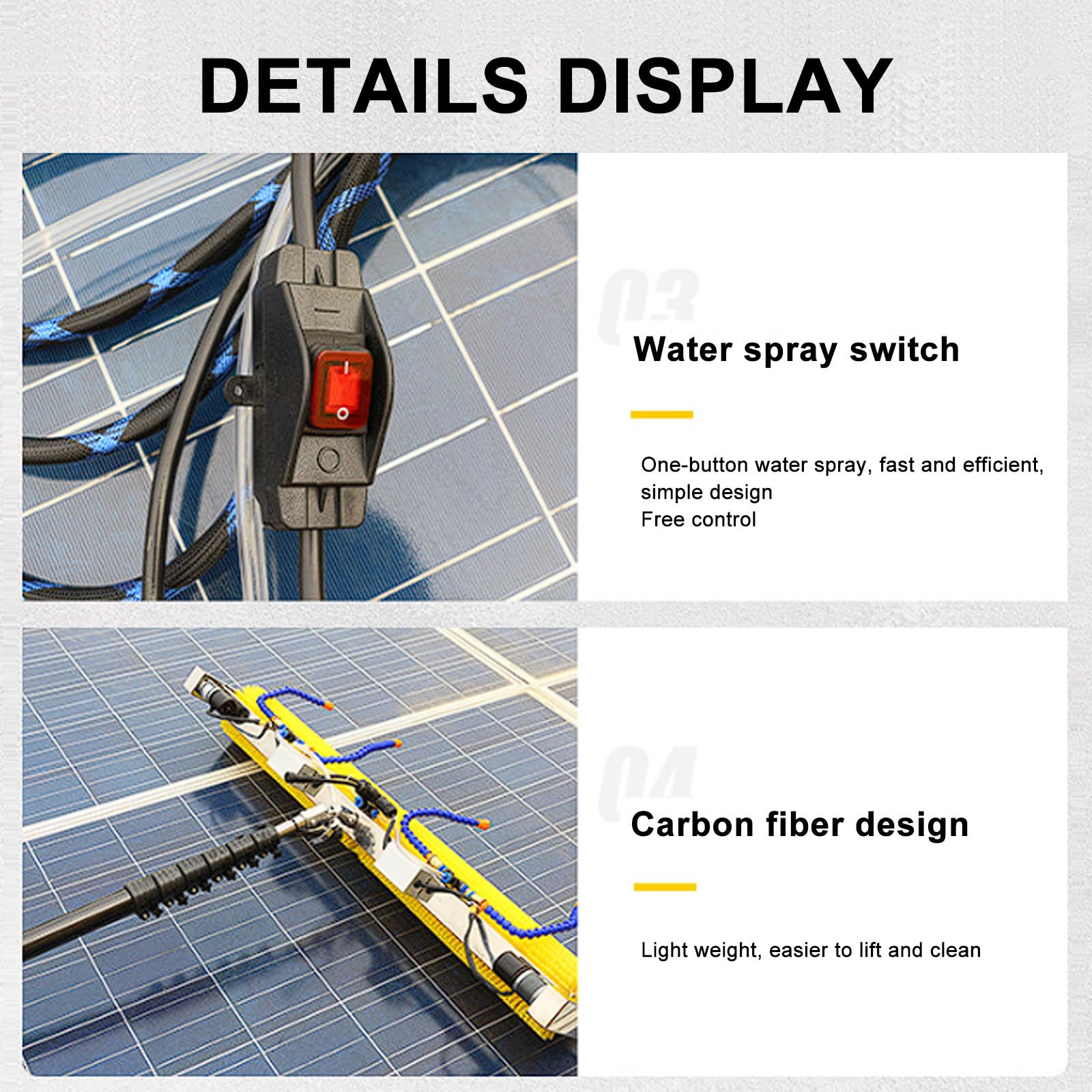 Kit per La Pulizia Solare Elettrico, con Asta Telescopica in Fibra di Carbonio da 7 M/8 M, per Pannelli Solari, Finestre in Vetro, Uso Asciutto E Bagnato,Mainspower-7m