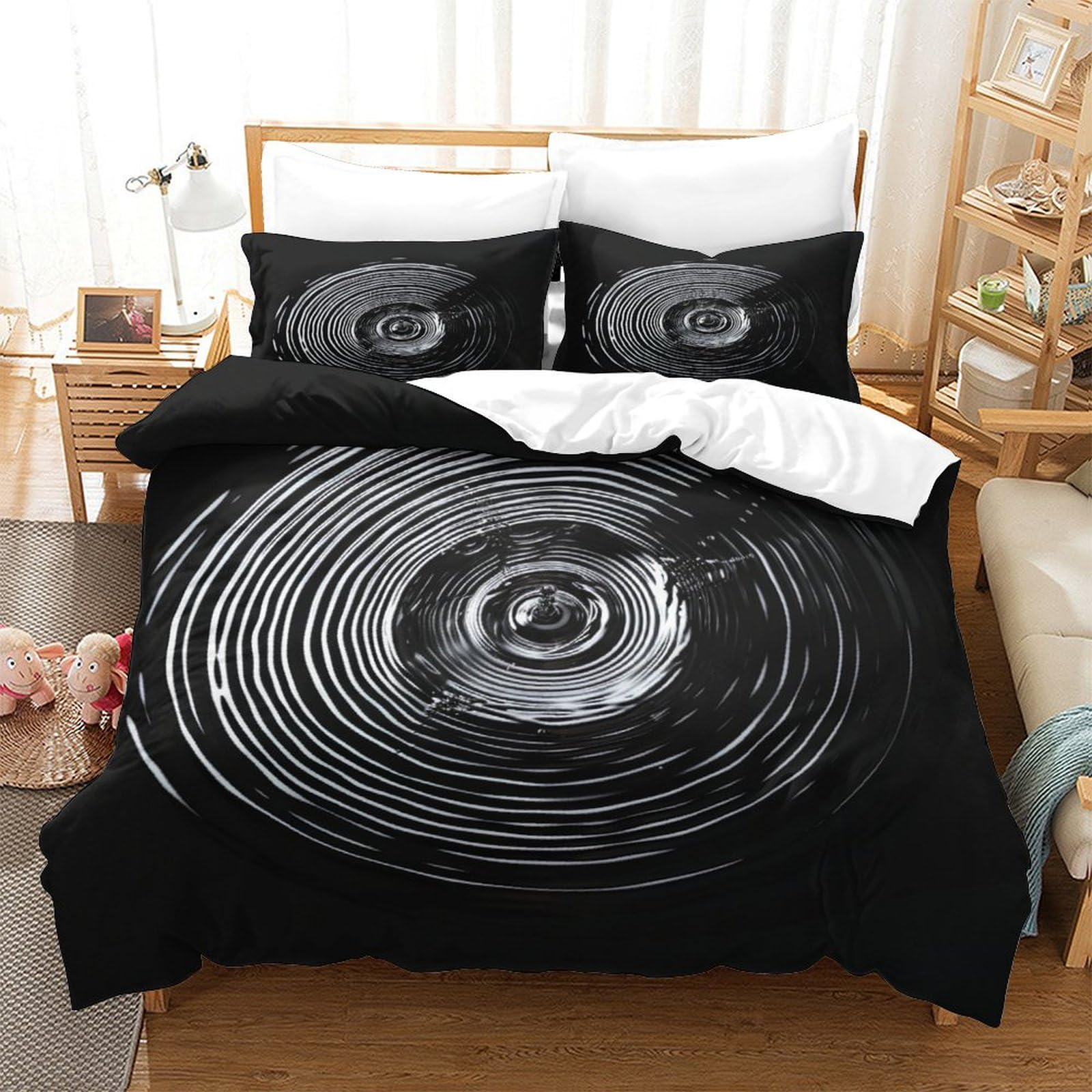 P1S9U7W5Y Abstract Spiral 3D Printed Duvet Cover Set 3pcs Microfiber Circular Bedding Set King（220x240cm）