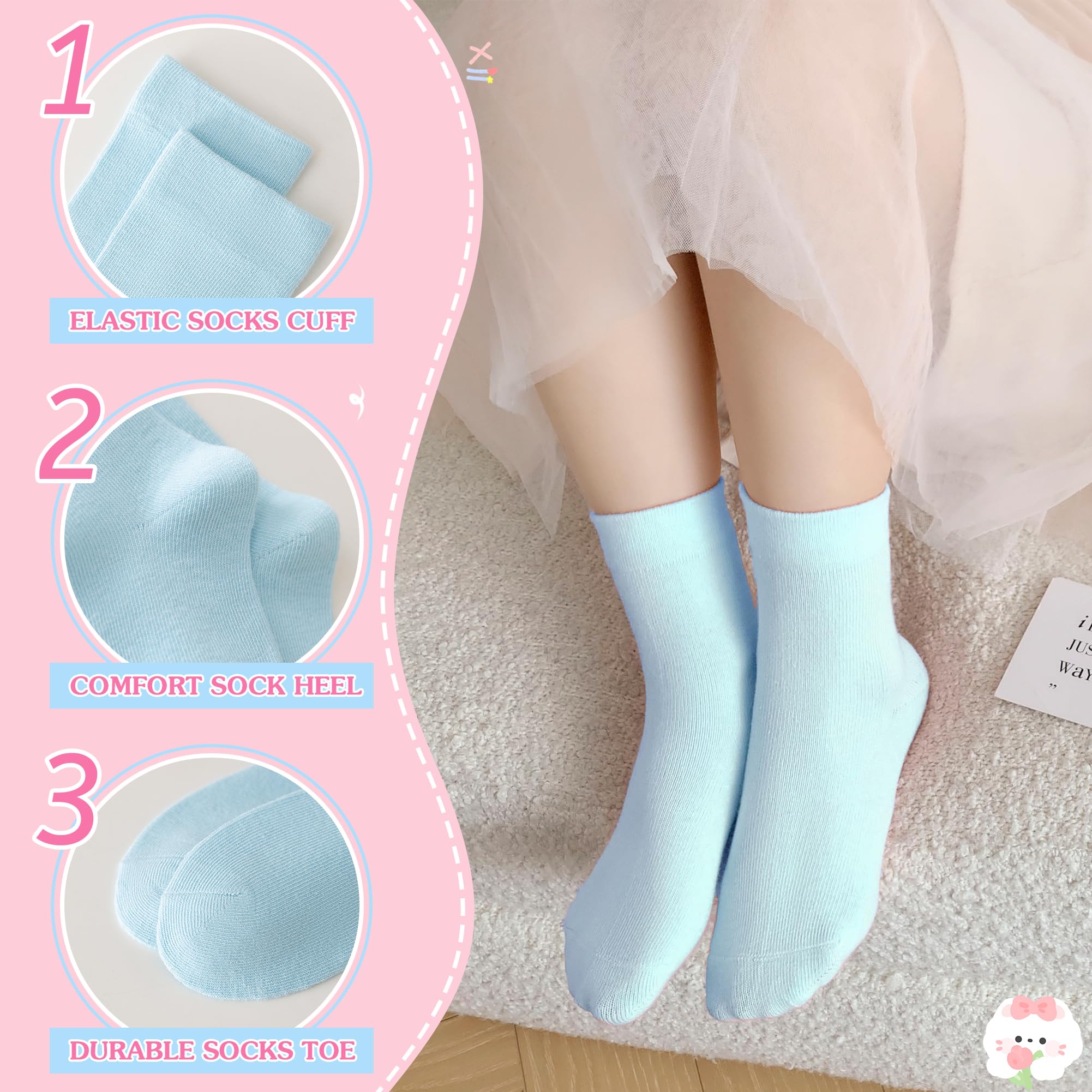 SEEYAN 6 paia di calzini da bambina in cotone rosa a righe con cuore colorato per bambini