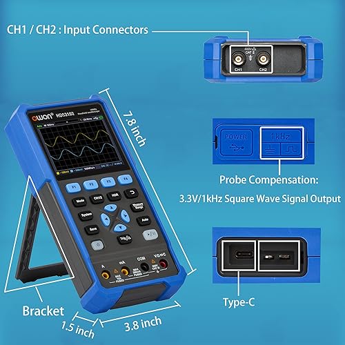 Miniatura 4 de HDS2102 Oscilloscope 2CH Digital Handheld Oscilloscope Multiumeter 3.5" LCD 100MHz Bandwidth for Automobile Maintenance Power Detection