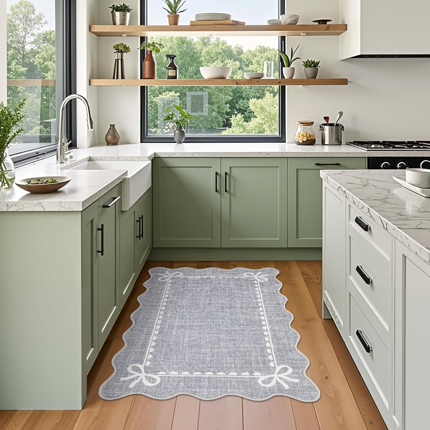 GarveeHome Scalloped Bow Rug for Living Room, Solid Grey Rug for Dorm, Washable Runner Rugs 2x6 Soft Low Pile Non Slip Scalloped Rugs for Nursery Bedroom Decor Hallway Entryway Playroom - Image 3