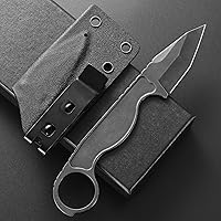 Vista 3 de CCanku C1101 - Cuchillo de hoja fija D2, mango de acero inoxidable y funda Kydex para caza al aire libre, supervivencia y herramienta EDC (negro)