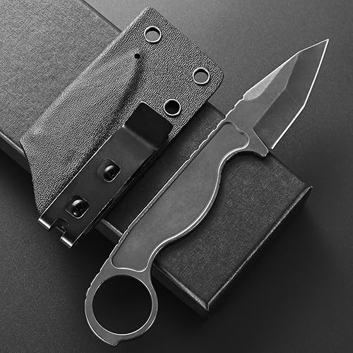 Miniatura 3 de CCanku C1101 - Cuchillo de hoja fija D2, mango de acero inoxidable y funda Kydex para caza al aire libre, supervivencia y herramienta EDC (negro)