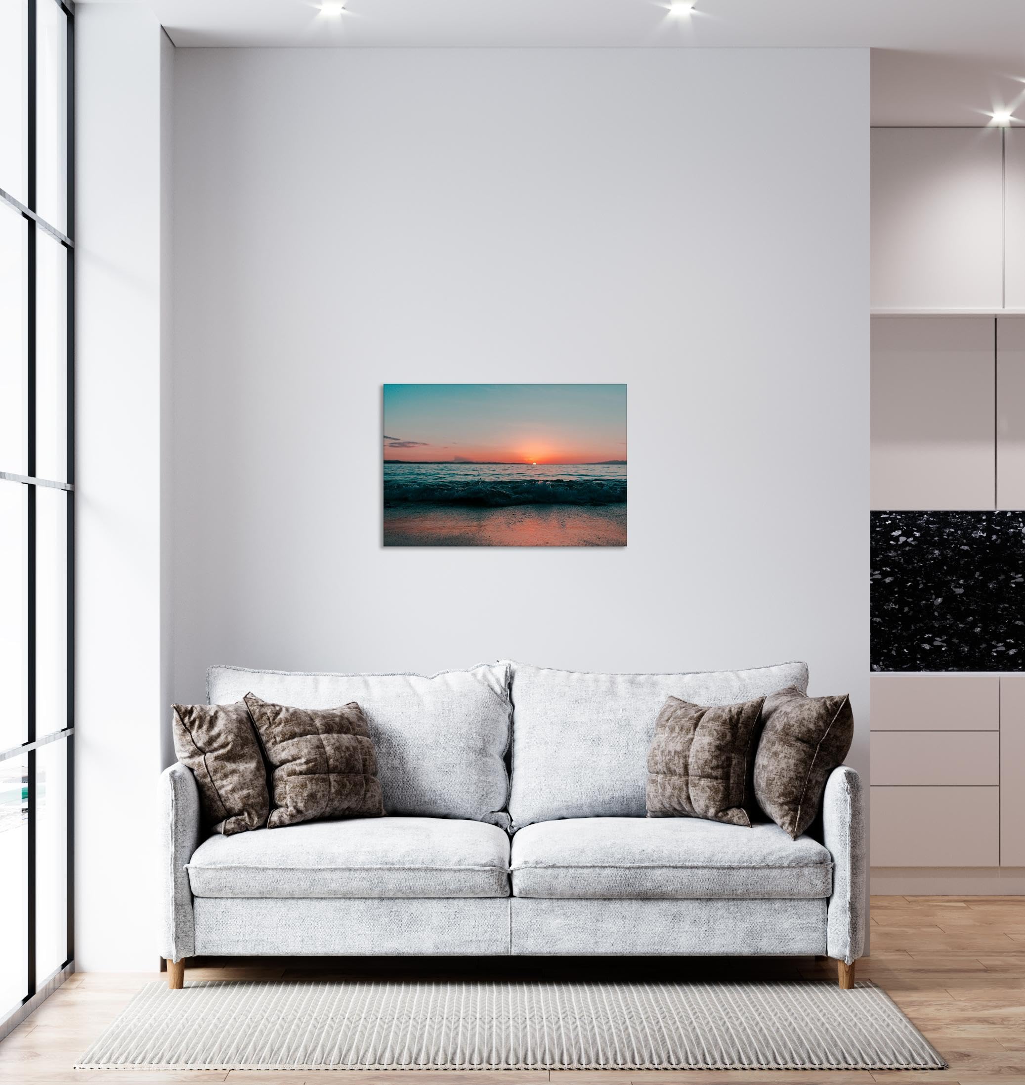 GRASKY Strand sonnenuntergang bild sonnenuntergang bild auf leinwand wandbilder landschaftsbilder mit rot Leinwandbilder Meer, Sonne Wohnzimmer Deko Kunstdrucke 60x90cm(24x35 Zoll), rahmenlos