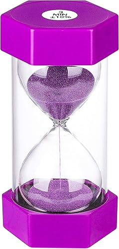 SuLiao Reloj de arena colorido de 3 minutos, reloj de arena morado, temporizador de reloj de arena de plástico para niños, juegos, aula, cocina,