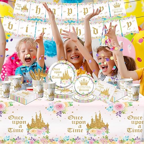 Miniatura 2 de Dydamud Platos de fiesta de princesa, vasos desechables de papel para niños, niñas, mujeres, hombres, decoración de mesa de comedor para el día B,