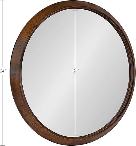 Miniatura 7 de Kate and Laurel Uldrich - Espejo redondo moderno, 24 pulgadas de diámetro, marrón natural, espejo decorativo de granja para decoración de pared
