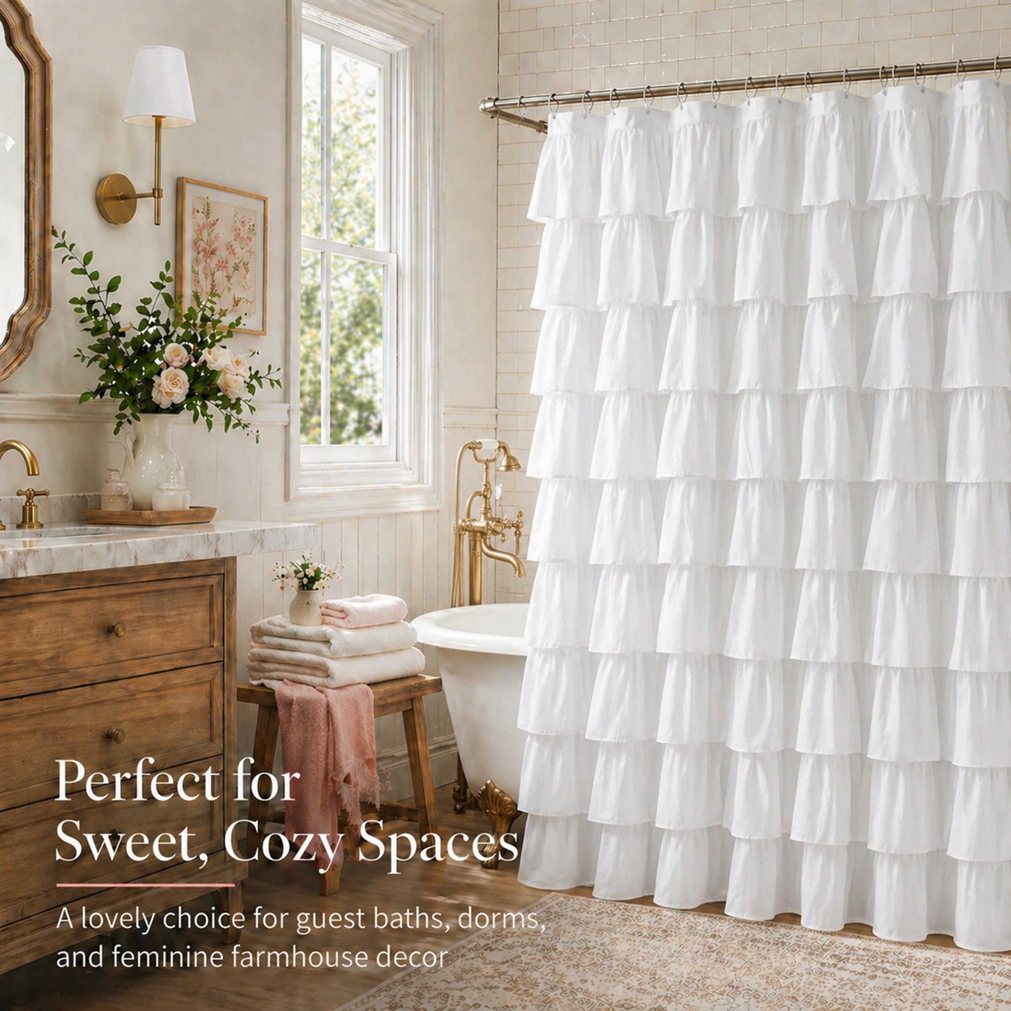 Best Ruffle Shower Curtain Picks for 2026 1 WestWeir White Ruffle Shower Curtain for Bathroom,72 x 72 Inches, Farmhouse Styl — product photo