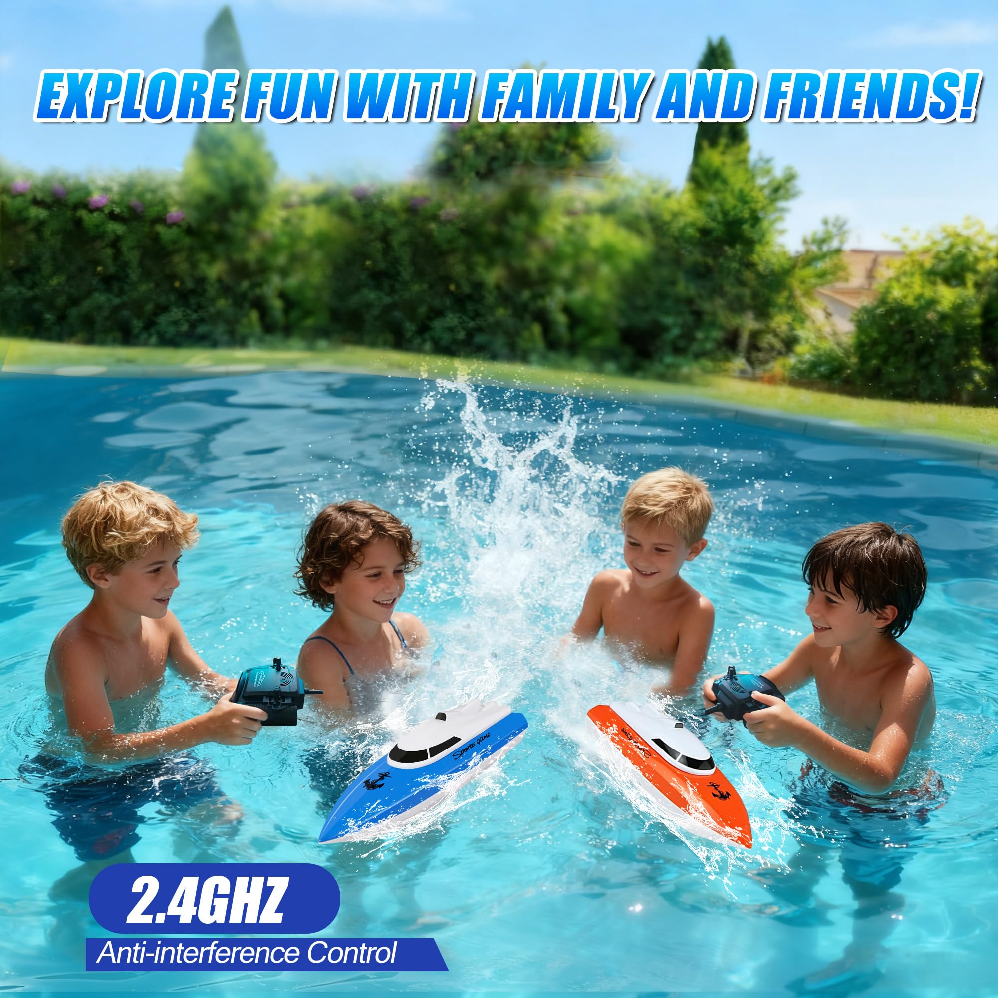 RC Boat, Remote Control Boats for Lake/Pool/Pond, 2.4 GHz High Speed Outdoor Adventure Electric Mini RC Racing Boats with Rechargeable Battery, Water Play Toy Gift for Boys&Girls-Blue