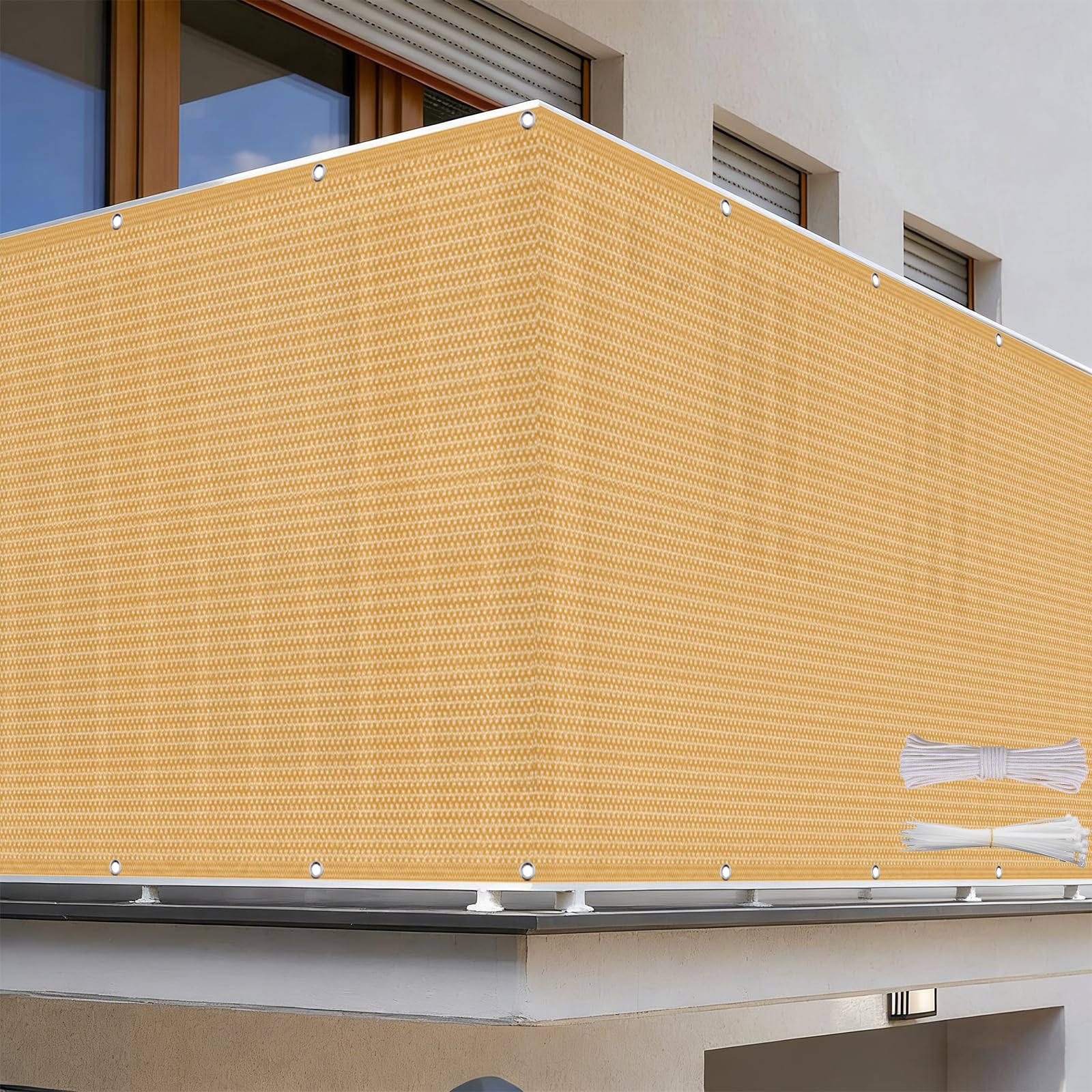 Parawan Balkonowy 115 x 500 cm Z HDPE 220G M², Odporna Na Rozdarcia, Ochrona Przed Promieniowaniem Uv, Siatka Balkonowa, Osłona Prywatności Balkonu, Piaskowy żółty