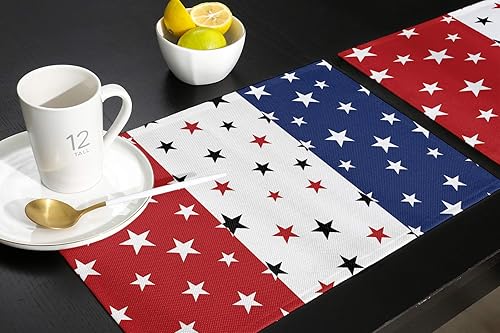 Vista 678 de Juego de 6 manteles individuales rojos para el día de San Valentín, diseño de corazón de San Valentín, resistentes al calor, lavables, manteles