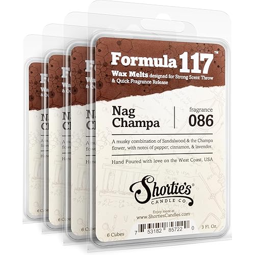 Shortie's Candle Company Nag Champa Wax Melts Bulk Pack - Formula 117-4 Highly Scented 3 Oz. Bars (12 Oz. Total) - Made with Natural Oils - Incense & Earth Air Freshener Cubes Collection