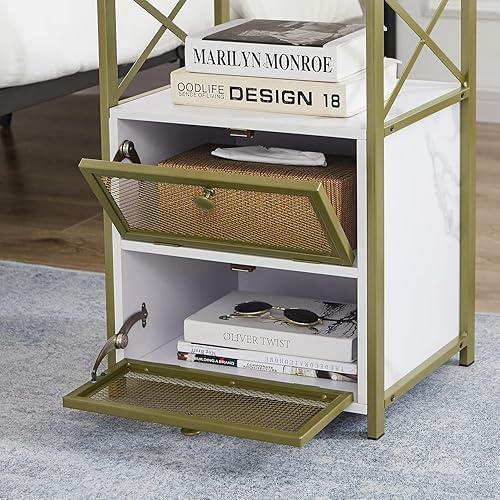 Miniatura 8 de VECELO - Mesita de noche, mesa auxiliar con espacio de almacenamiento y puerta, mesita de noche modernas para sala de estar, dormitorio, marrón,