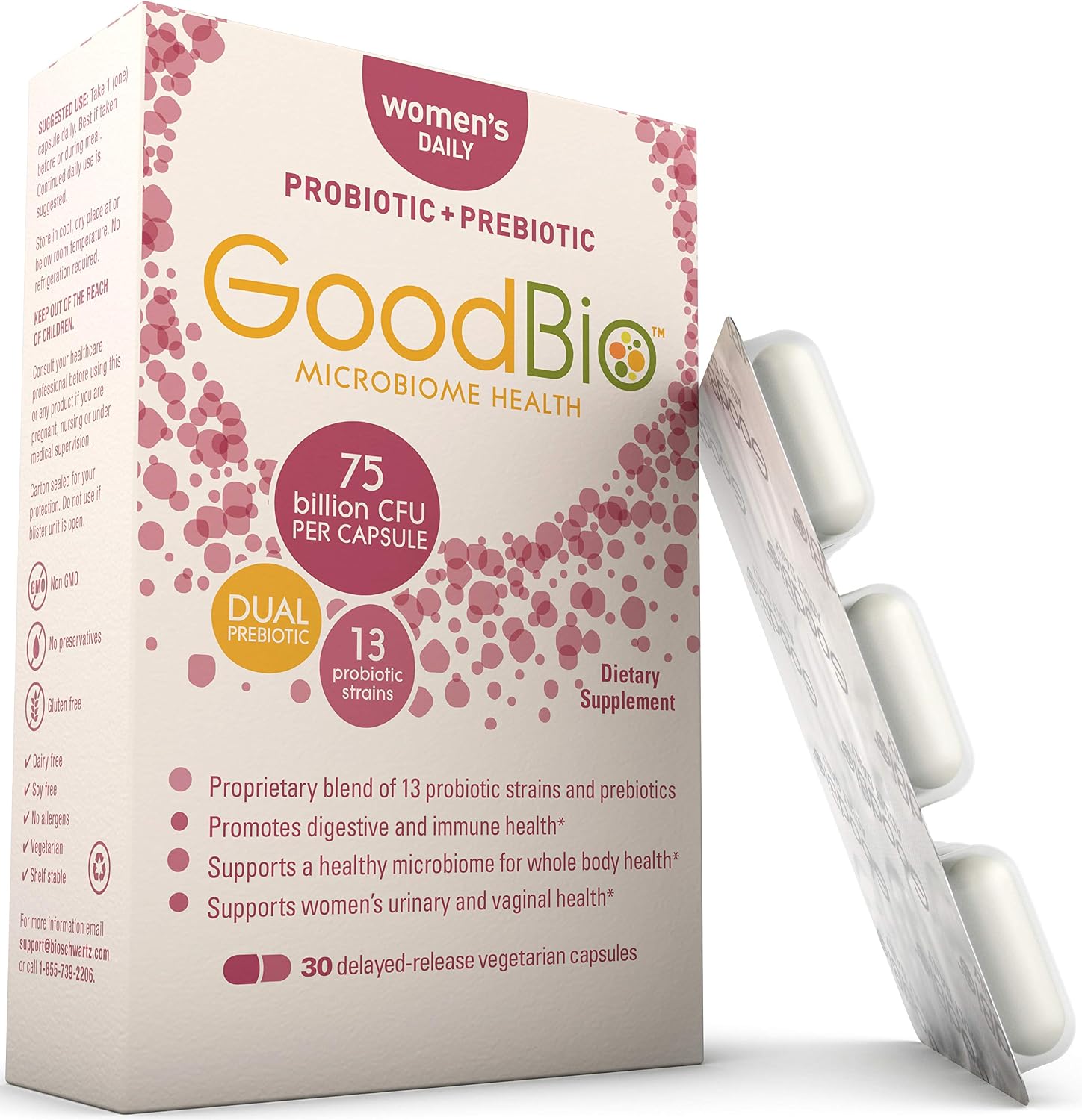 Premium Prebiotics and Probiotics for Women - Women’s Immune Support & Urinary, Vaginal, & Digestive Health - 75 Billion CFU - for Healthy Gut Flora with Inulin - Shelf-Stable - 30ct by GoodBio