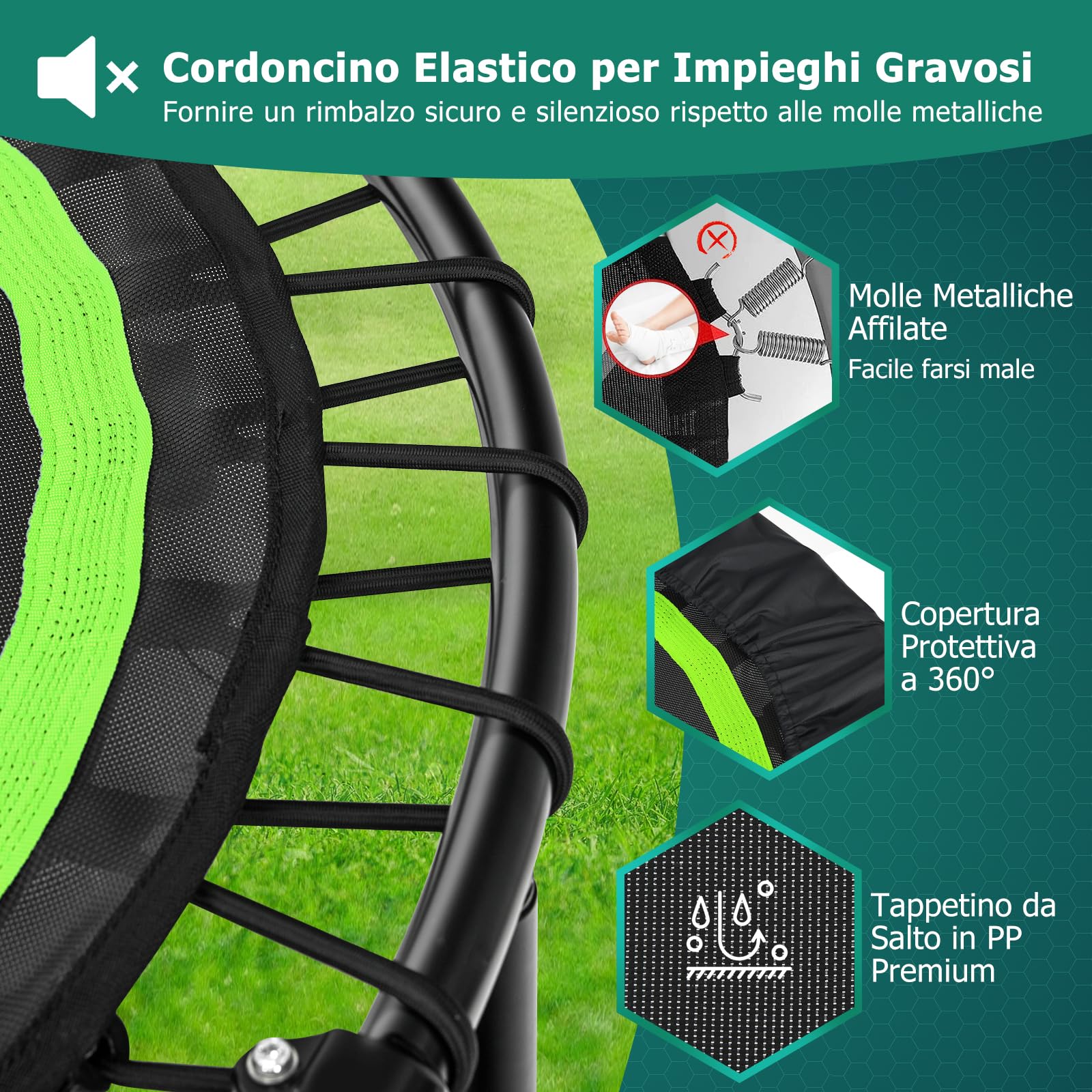 GYMAX Mini Trampolino Elastico Fitness, con 6 Supporti, 2 Cordini Elastici e Manubrio, Design Pieghevole e 4 Altezze Regolabili, Per Casa, Palestra, Blu