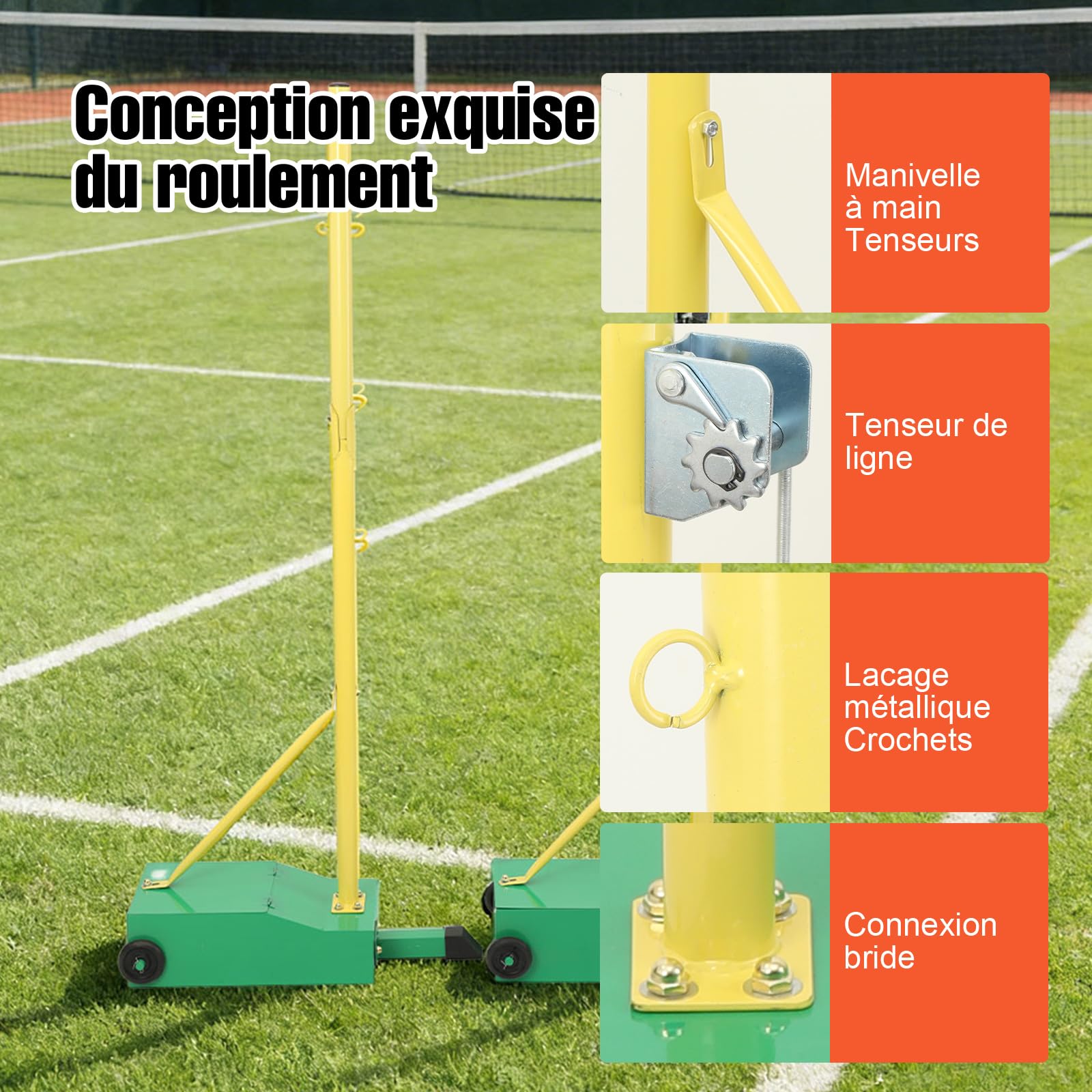 Support de Filet de Badminton Portable, Support de Badminton Mobile sur roulettes, poteaux de Badminton intérieur/extérieur avec Base/Filet lesté, pour Entraînement Sportif