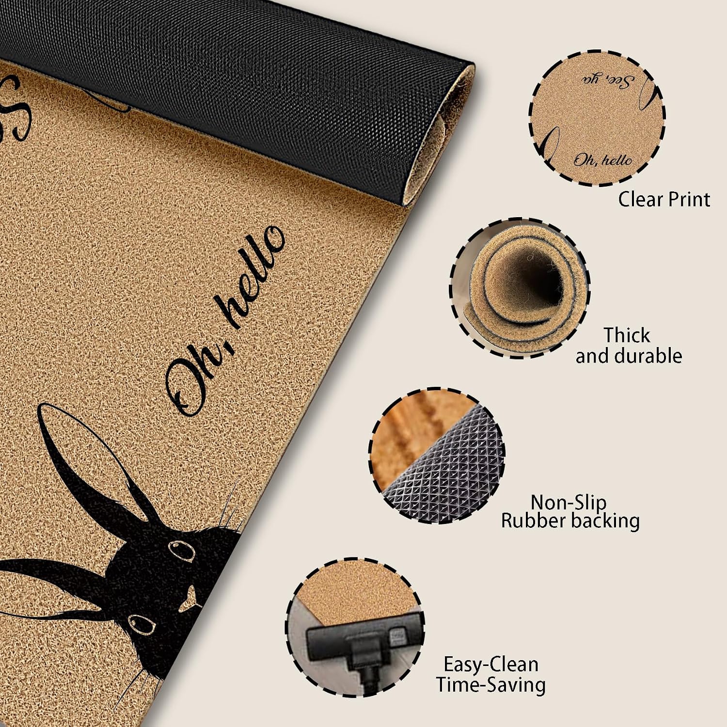 Black Bunny Welcome Coco Coir Doormat Door Welcome Mat for Home Entrance Front Door, Bunny Gifts for Women, Rabbit Rug, Cute Black Rabbit Floor Mats for Outdoor Outside Entryway 30x17 Inch