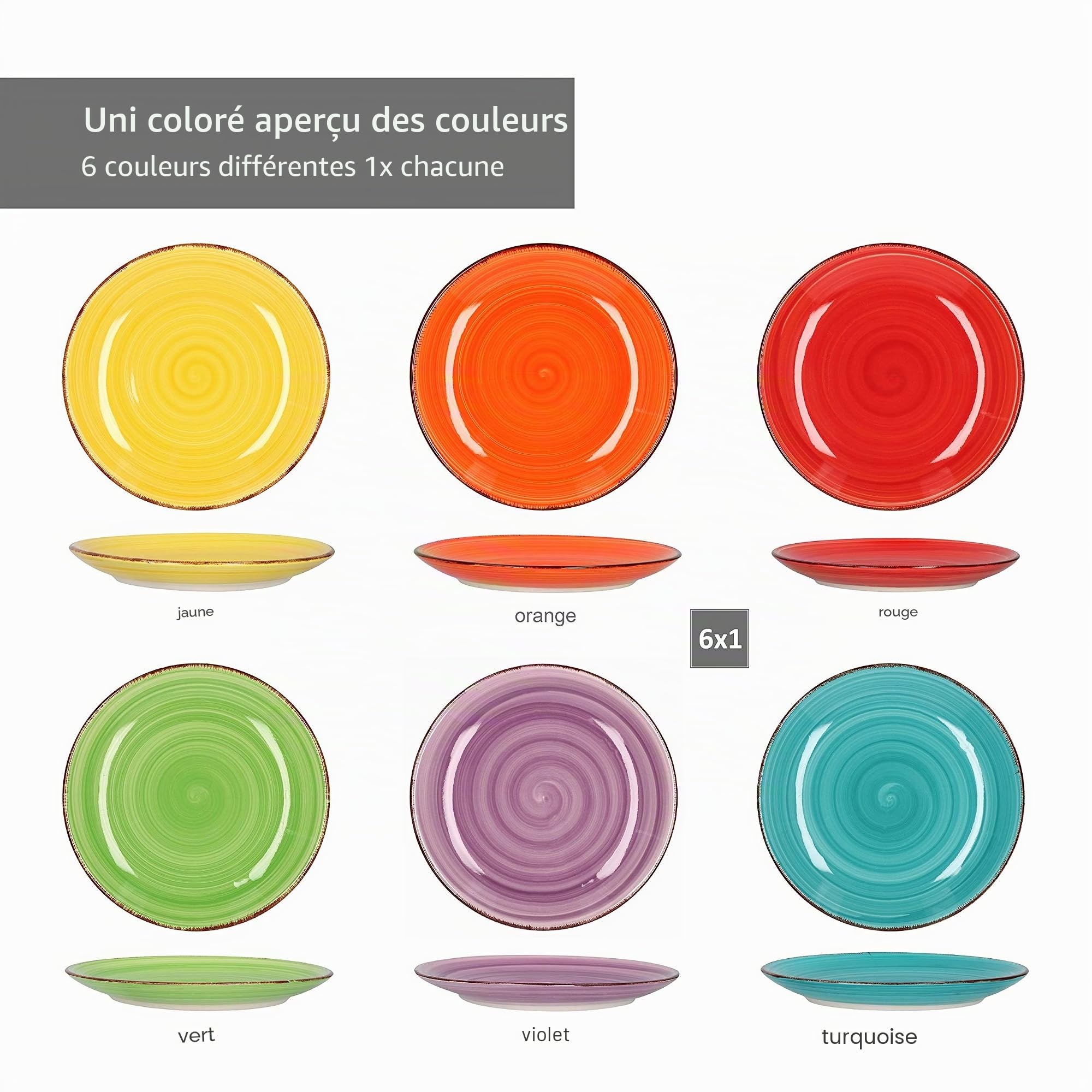 Service d'assiettes creuses 6 pièces Assiettes creuses unies colorées Assiettes de service 750 ml Vaisselle de table bol à muesli buffet à salade Plats en grès résistant au four