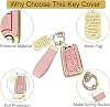 Funda para Llavero de TPU Suave y Cuero Compatible con VW de 4 Botones | Se Adapta a Atlas, Tiguan, Passat, Jetta, Golf, con Etiqueta de Bendición y Llavero, Protección 360°, Resistente a Rayones, Color Rosa 7