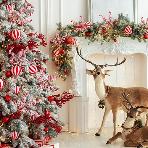 Miniatura 6 de CCINEE 4 campanas de lana de Navidad rizadas, púas de dulces rojos y blancos, adornos para árbol de Navidad, forma de campana para suministros de