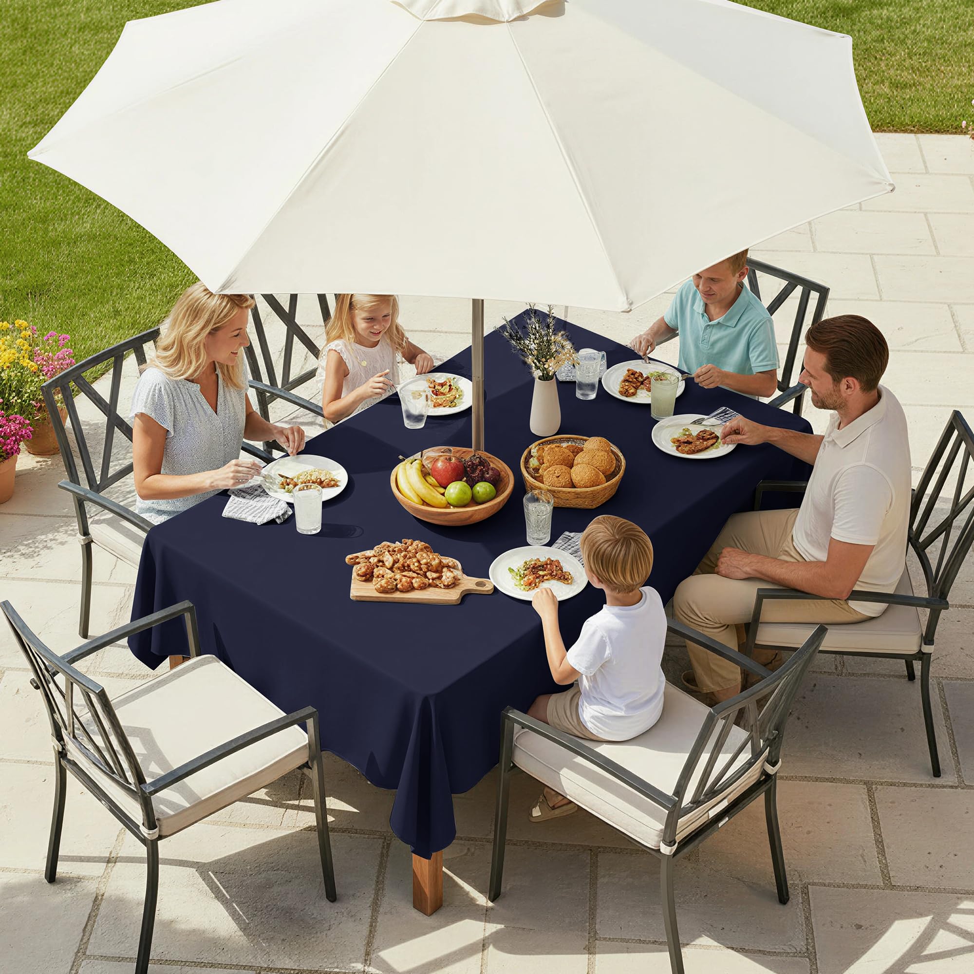 LUSHVIDA Rectangle Outdoor Tablecloth with Umbrella Hole 52x70 Inch Navy