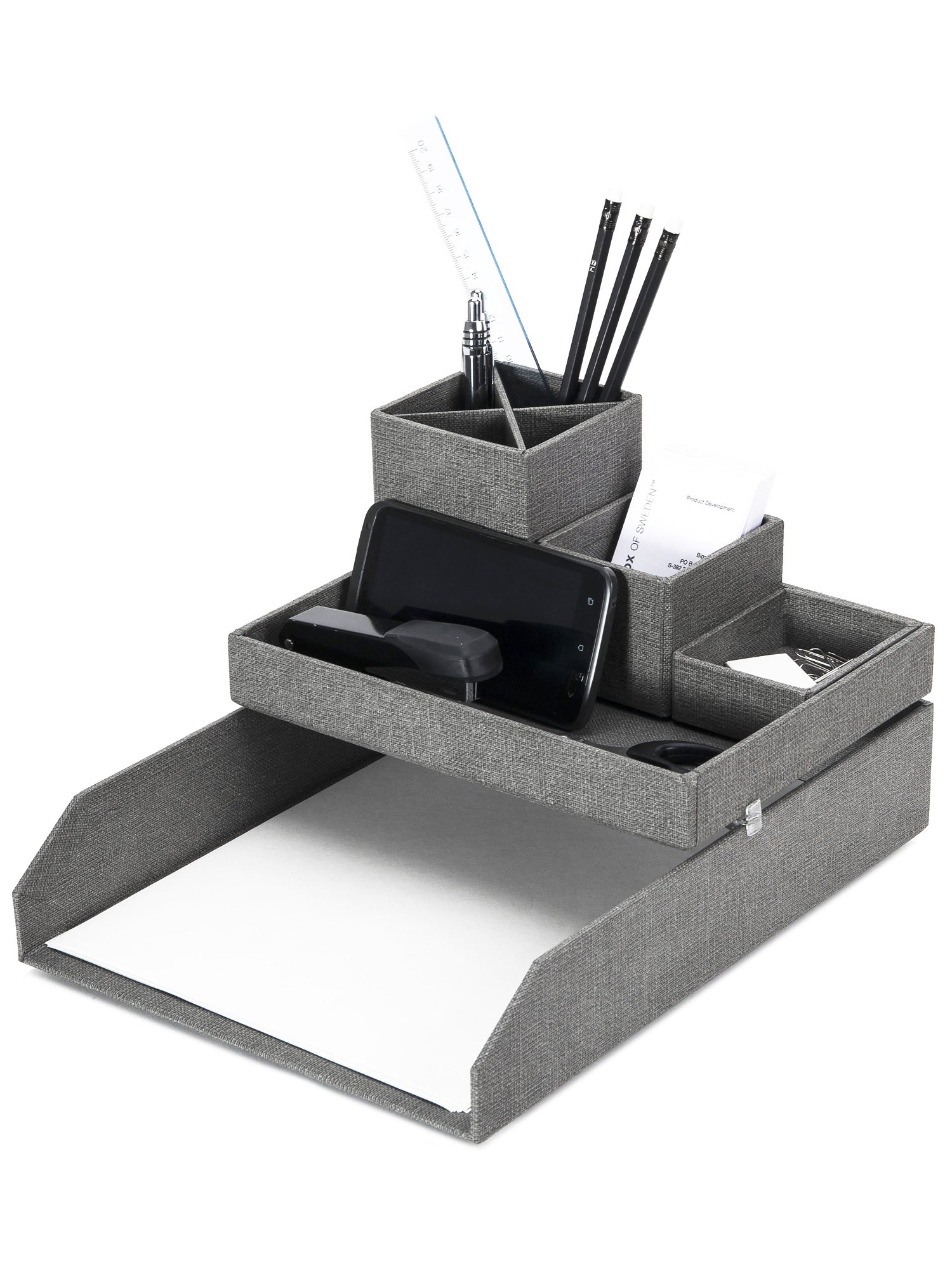 Bigso Box Of Sweden Set Of 2 Letter Tray Boxes For The Office - Stackable Desk Storage Box For Papers, Documents Etc - Two-Tier Fibreboard Filing And Storage Box System - Black