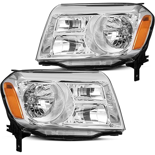 JSBOYAT- For 2012-2015 Honda Pilot [Halogen Type] OEM Headlight Headlamp Assembly Replacement Pair (Chrome Housing with Amber Reflector)