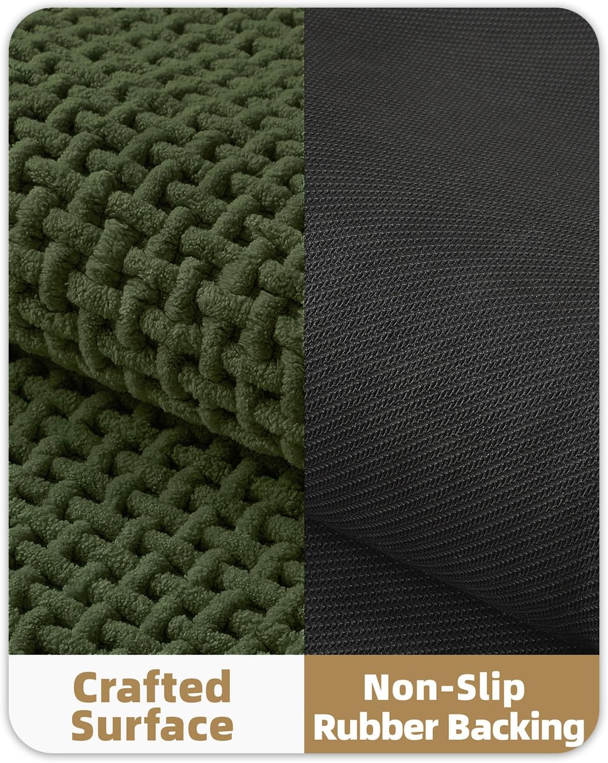 Color&Geometry Rubber Backed Waffle Bath Mat 30x17, Non Slip Machine Washable Bathroom Rugs, Soft Absorbent Chenille Boho Carpet for Bathroom Floor, Tub and Shower, Green