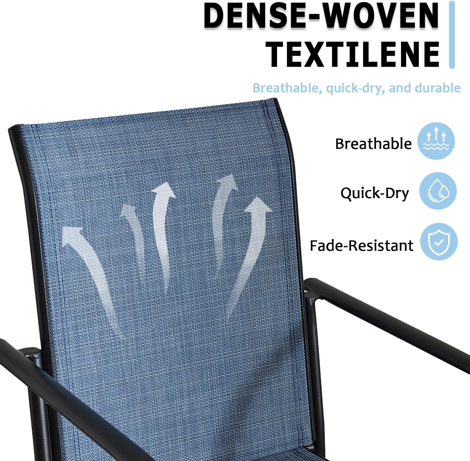 Stackable Patio Chairs Set of 2, Outdoor Dining Chairs with High Back, Lightweight Sling Chair with Metal Frame, All Weather Dining Set for Lawn, Garden, Backyard, Poolside, Blue