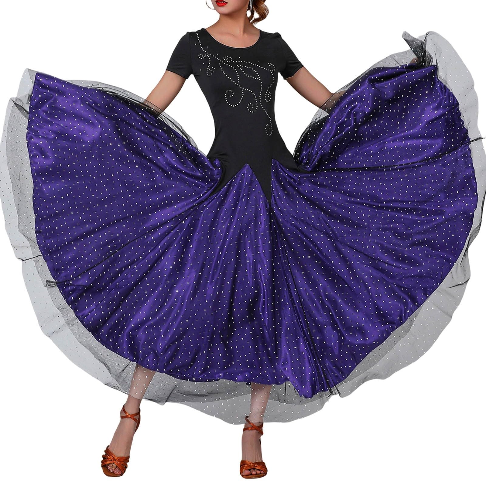 Gefomuofe Flamenco Women's Spanish Dance Costume Performance Tiered Skirt Spanish Fancy Dress Flamenco Women's Costume Elegant Party Dress Festive Cocktail Dress, 01 Purple, XXL