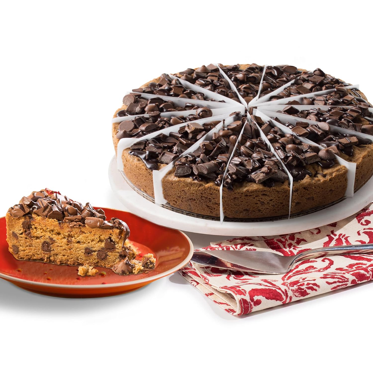 David's Cookies 10" Chocolate Chip Deep Dish Cookie Pie - Pre-Sliced 14 Servings, Gourmet with Hershey's Kisses & Chocolate Chunks